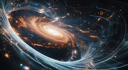 Aufkleber - Depict a visual representation of a gravitational field in outer space. The central focus is a massive object, such as a dense star or black hole. Generative AI.