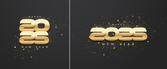 Wall Mural - Happy New Year 2025 Luxury Rust Gold in black Background. Premium vector design for posters, banners, calendar and greetings.