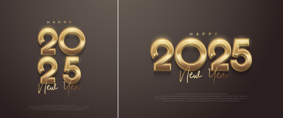 Wall Mural - Golden Number 2025 with shiny numbers. Happy New Year Luxury Design. Premium vector design for posters, banners, calendar and greetings.