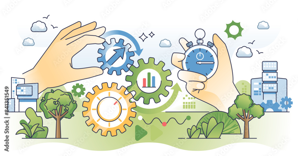 Productivity improvement for high work efficiency outline hands concept ...