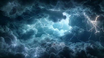 Wall Mural - A thunderstorm with dramatic lightning, visualized through a stormy gradient multilayer glass effect, 3D rendering.