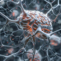 Poster - Nerves in brain with electrodes. Generative AI.