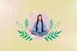 © deagreez - Sketch image trend artwork photo collage of flower nature spring season leaves young lady sit keep balance sit meditating yoga lotus pose