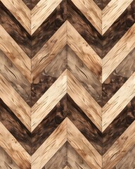 Wall Mural - A pattern of wooden chevron planks, with each piece displaying different wood tones and textures for an organic feel