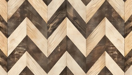 Wall Mural - A pattern of wooden chevron planks, with each piece displaying different wood tones and textures for an organic feel