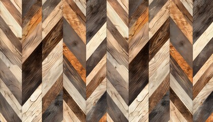 Wall Mural - A pattern of wooden chevron planks, with each piece displaying different wood tones and textures for an organic feel