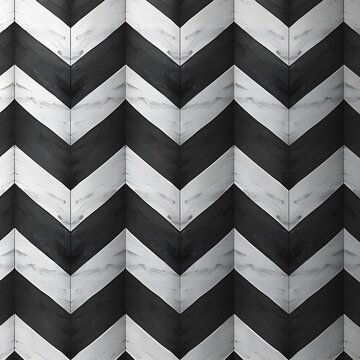 A black and white chevron patterned wall