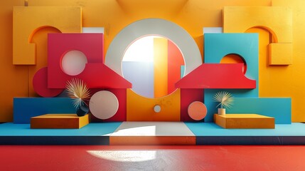 Poster - Very colorful, minimalist Abstract geometric shapes. Generative AI.