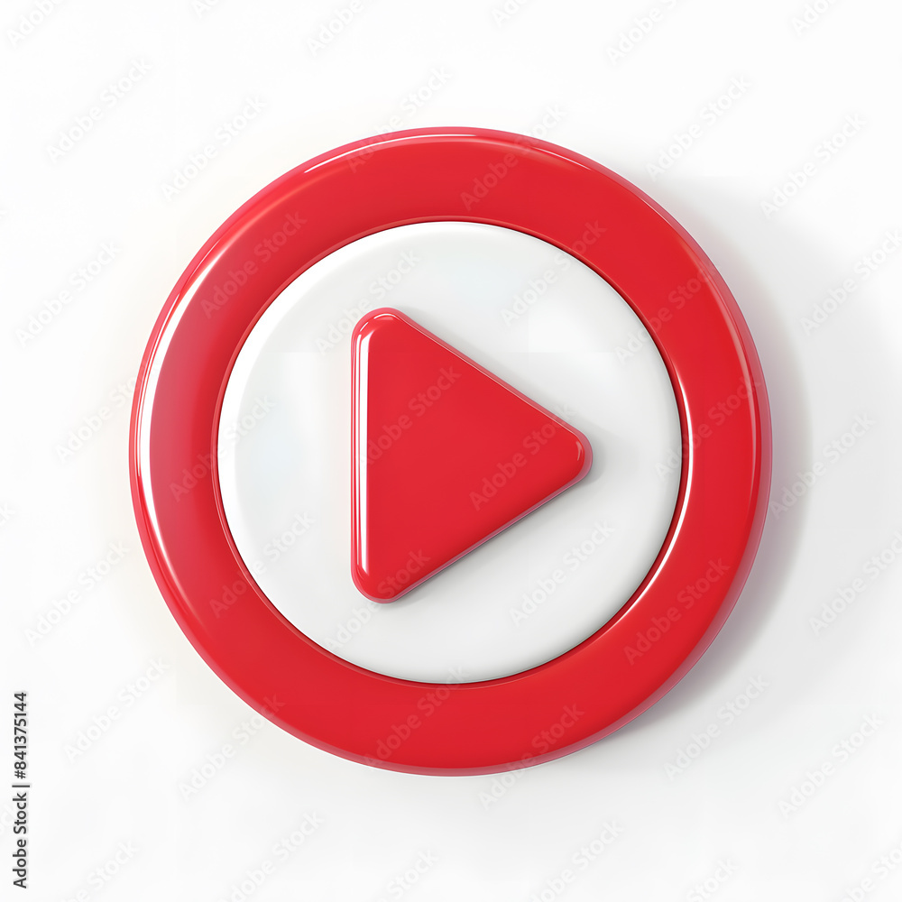 3D red play button top view isolated on white background Stock Photo ...