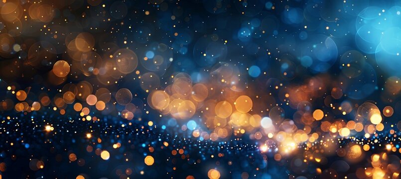 Background of abstract glitter lights. yellow, indigo and black. de focused. banner