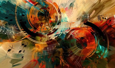 Wall Mural - A colorful abstract painting with musical notes and shapes