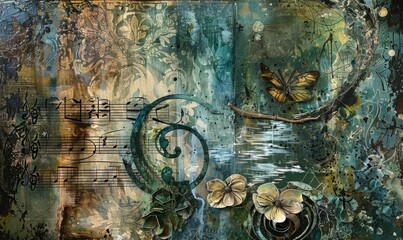 Wall Mural - Mixed media abstract artwork exploring the connection between music and nature