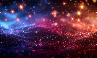 Abstract blurred background with sequins of blue, pink, yellow colors. Festive background with a bokeh effect. Christmas, New Year, holiday party, Birthday, anniversary, greetings, copy space