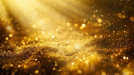 Poster - A photo of gold dust particles dancing in a beam of sunlight, creating a magical and mystical atmosphere.