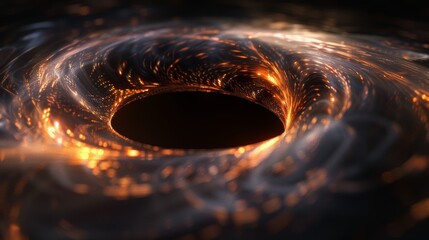 Poster - a black hole's gravitational pull distorting the fabric of spacetime, creating a mesmerizing vortex of light and darkness,