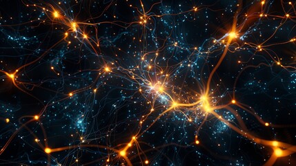 Poster - a gold explosion with glowing particles illuminating the darkness, reminiscent of a supernova, on a clean black background.