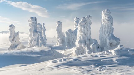 Wall Mural - a hierarchy of snow chimneys with the tallest and most active towers serving as the focal point of t