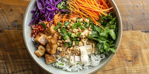 Wall Mural - thai bowl with vegetables and fresh herbs delicious looking from above