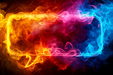 Wall Mural - Abstract colorful smoke on a dark background, frame-like design concept for creative projects. Generative AI