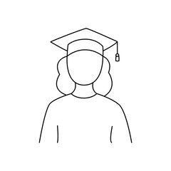 Female student in a graduation cap. Editable stroke