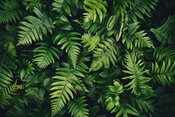 Wall Mural - The texture of leaves is shown in a natural background of green fern leaves.