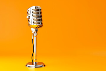 Aufkleber - A vintage microphone on a solid orange background, depicting the concept of broadcasting or music performance. Generative AI