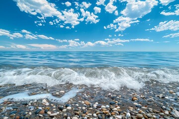 Wall Mural - Background image of the sea near the shore. I like the rustling of the waves and the small white foam caps.