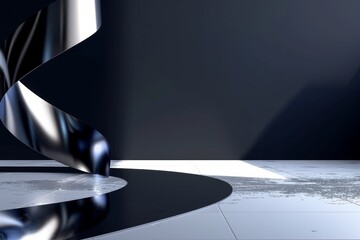 Poster - AI-generated black abstract luxury background with 3D wavy lines and golden elements.