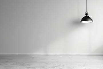 Grey wall with metal black lamp lighting. AI-generated background for presentations.