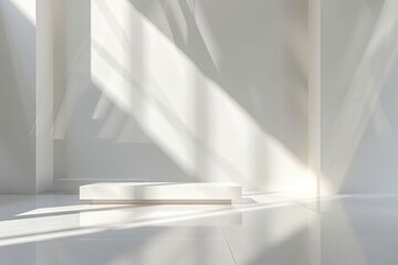 Poster - A gray wall and smooth floor with interesting reflections. A background for the presentation. Produced by artificial intelligence.