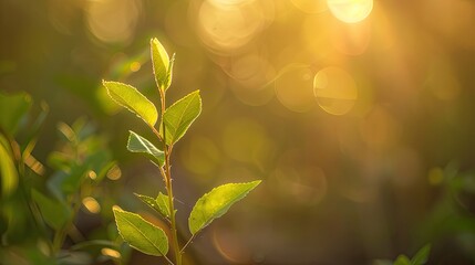 Wall Mural - young plant, morning light. generative ai