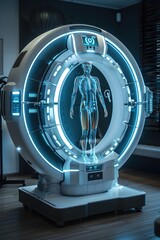 Canvas Print - Advanced Full-Body Scanner:Futuristic Spherical Chamber with Interactive Displays and Intricate Sensor Systems