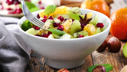 Wall Mural - bowl of fresh mixed fruit salad