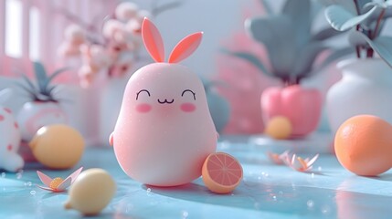 Sticker - Charming Pastel Clay Creature in Calming 3D Render with Captivating Hues and Minimalist Backdrop