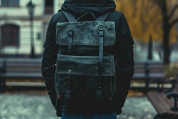 Convenient Black backpack. Modern fashion outdoor. Generate Ai