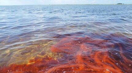 Wall Mural - as the red tide spreads the once crystalclear waters become murky and hazardous.