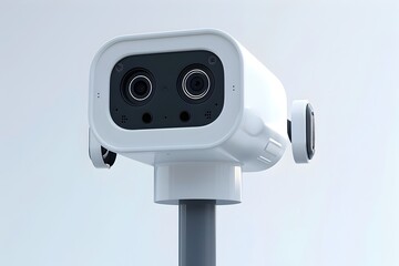 Poster - Futuristic Surveillance with LIDAR Sensor and Owl-Inspired Design on White Background