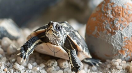 baby turtle in love peek up from egg . Generative Ai