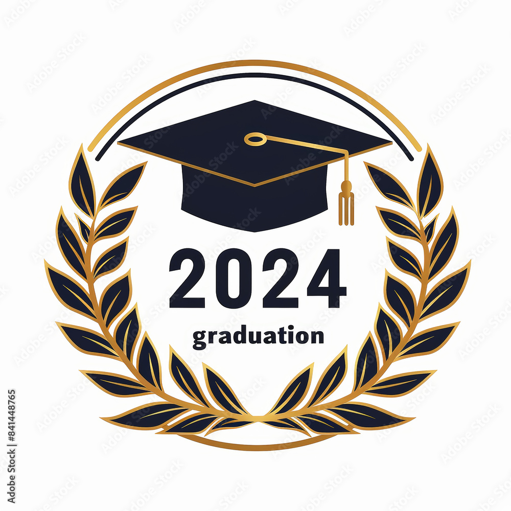 Class of 2024 emblem, graduation cap with laurel wreath in gold and ...