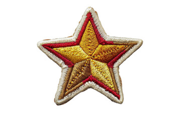 golden embroidered star patch with red and white accents, perfect for decoration or apparel enhancem