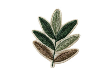 detailed embroidered patch of a leaf with green and brown hues on a transparent background. perfect 
