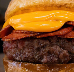 Delicious gourmet picanha burger with cheddar and special sauce ready to eat