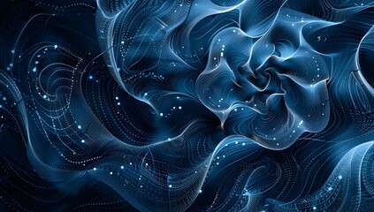 Poster - A dark blue background with an abstract pattern of dots and swirls, resembling the night sky or water ripples
