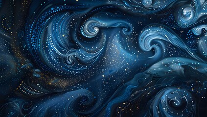 Poster - A starry night sky with swirling patterns of dots and lines in shades of blue, creating an abstract representation of the cosmos

