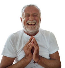 Wall Mural - Smiling old man png yoga class, transparent background