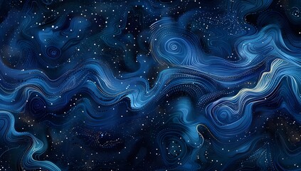 Wall Mural - A starry night sky with swirling patterns of dots and lines in shades of blue, creating an abstract representation of the cosmos
