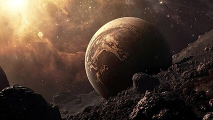 Wall Mural - alien world planet, deep space landscape with several moons