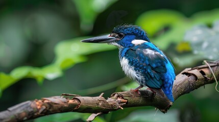 Poster - Beautiful blue bird, Collared kingfisher Todiramphus chloris perching on torn branch . Generative Ai