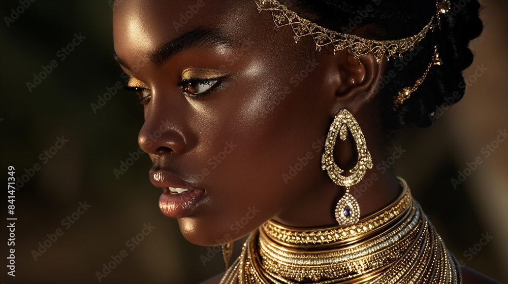 portrait of African woman wearing tradition gold jewellery Stock Photo ...