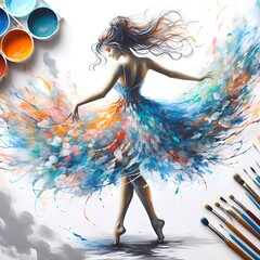 Wall Mural - The dance of a girl painted in watercolor